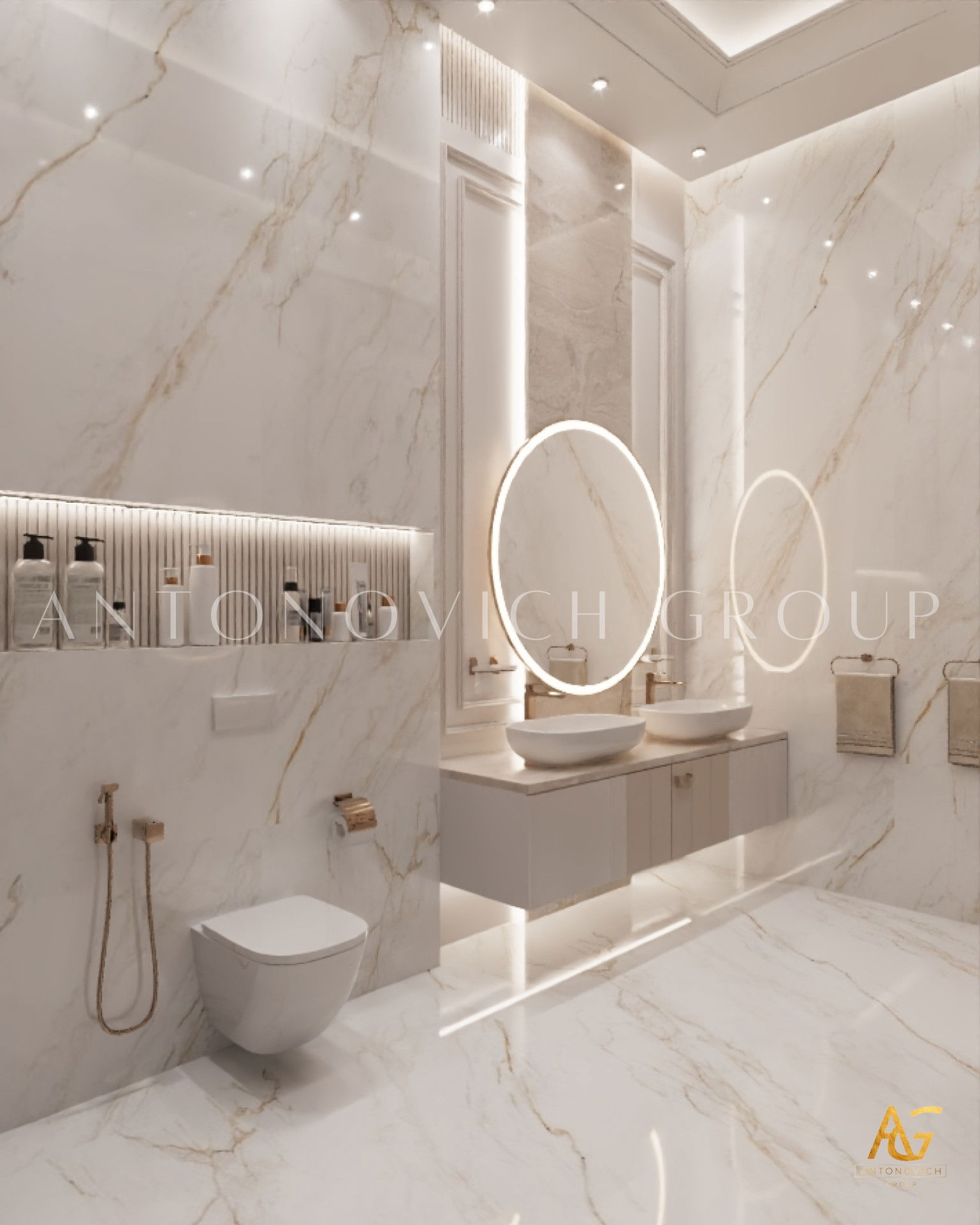 Bathroom design in pink tones