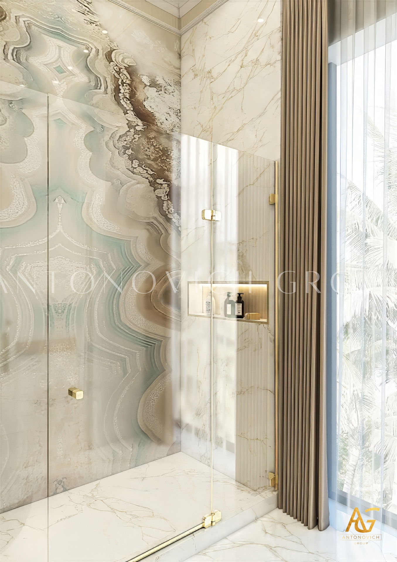 تصميم حمام بزجاج ملون