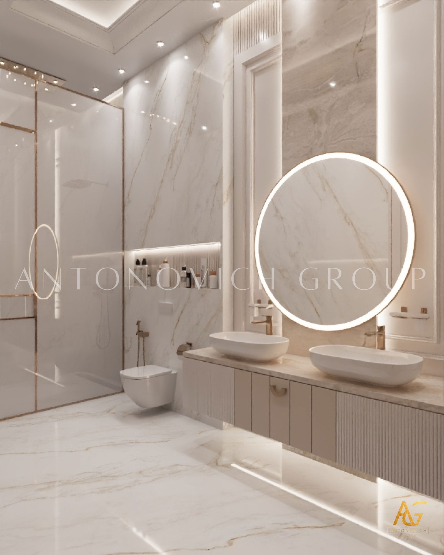 Bathroom design in pink tones