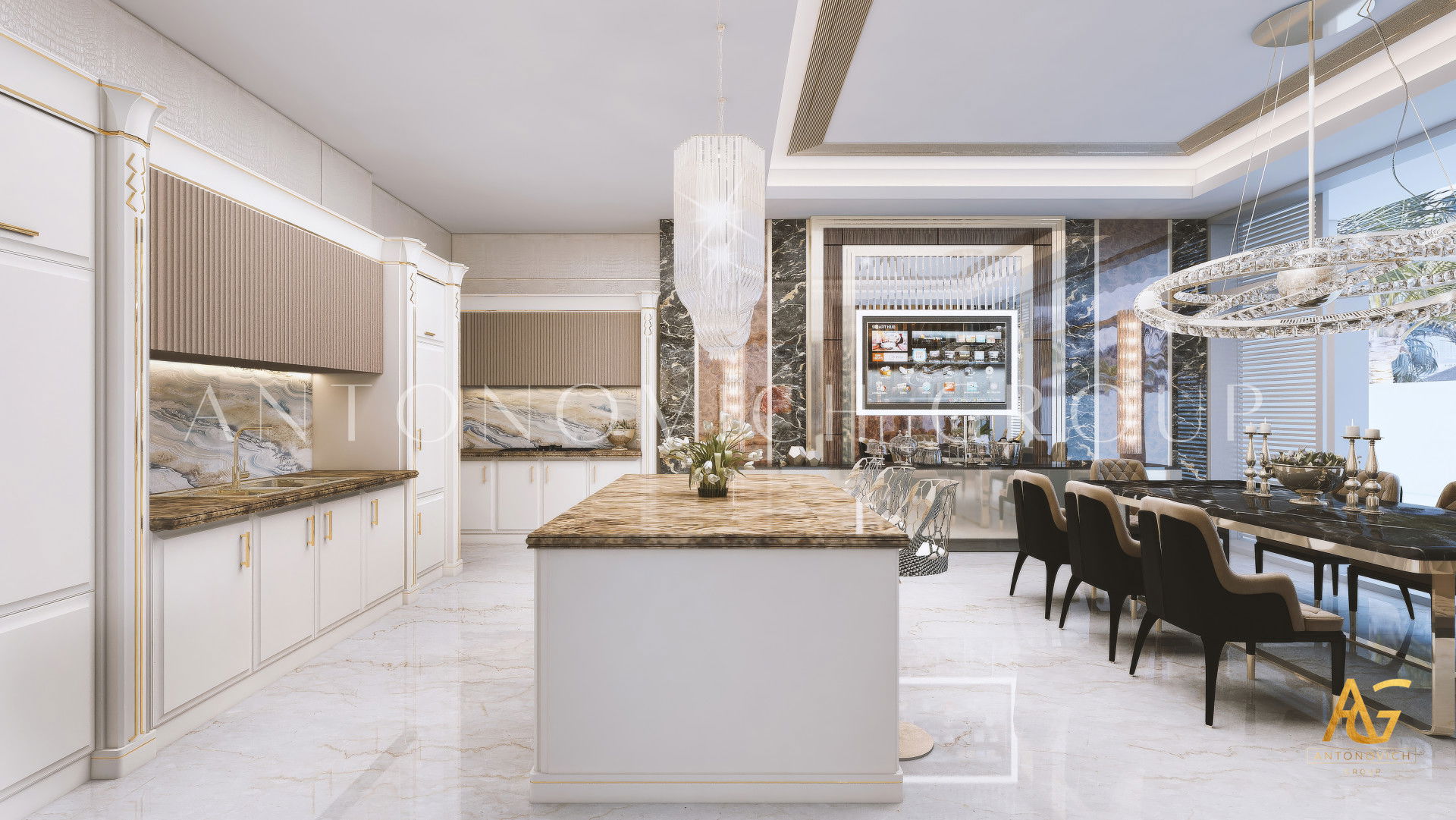 Интерьер большой кухни виллы