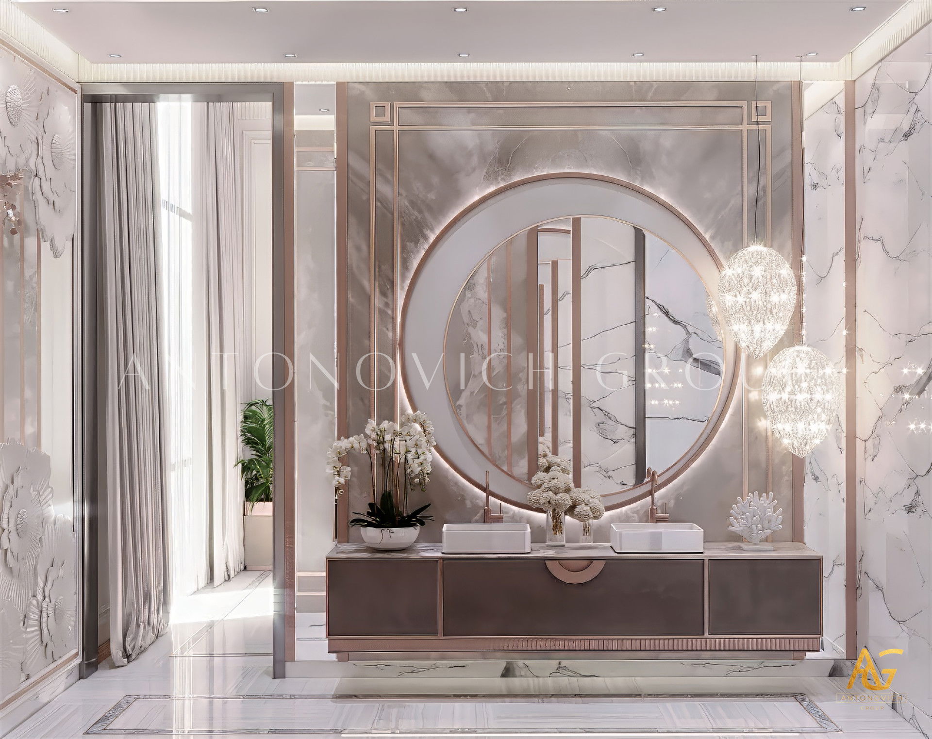 حمام باللون الوردي