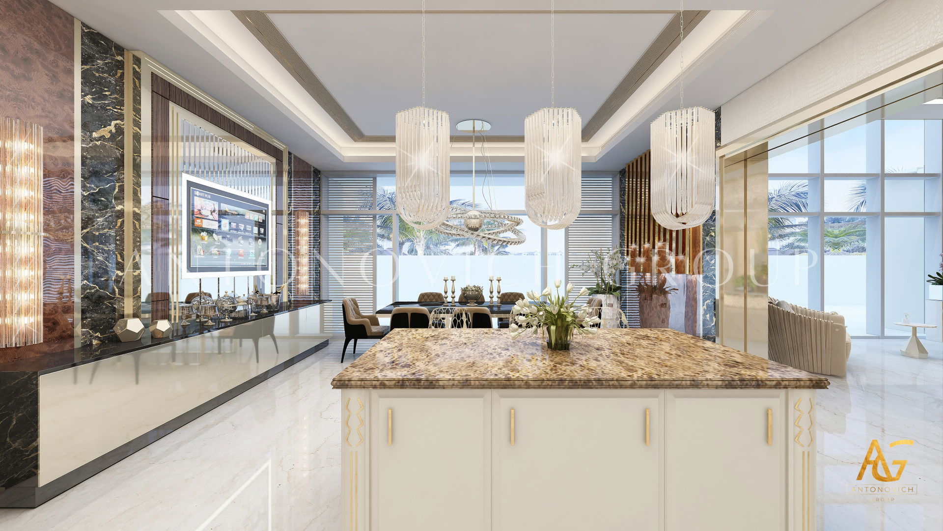 Интерьер большой кухни виллы