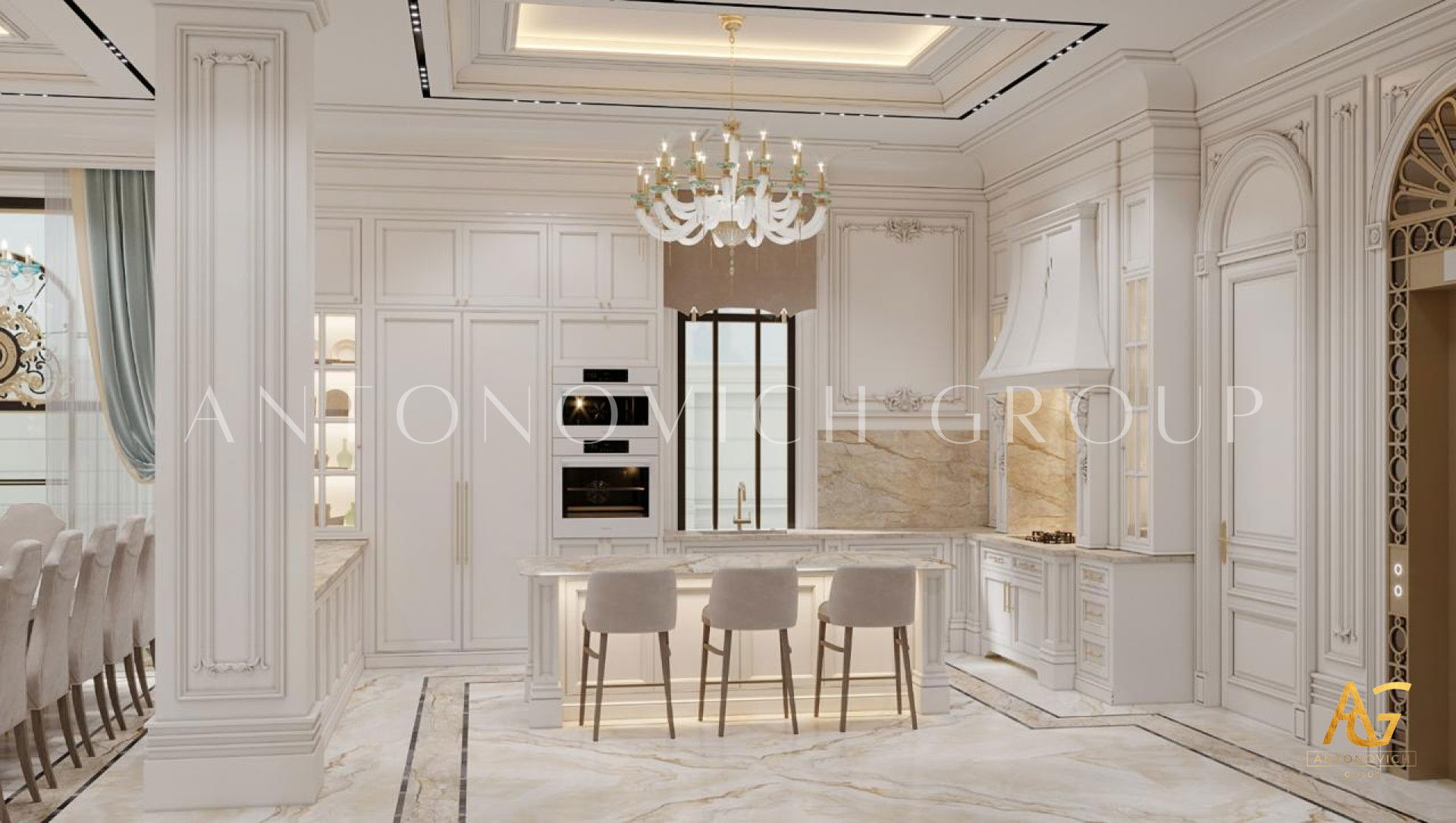 Kitchen with Family Dining Room Setup