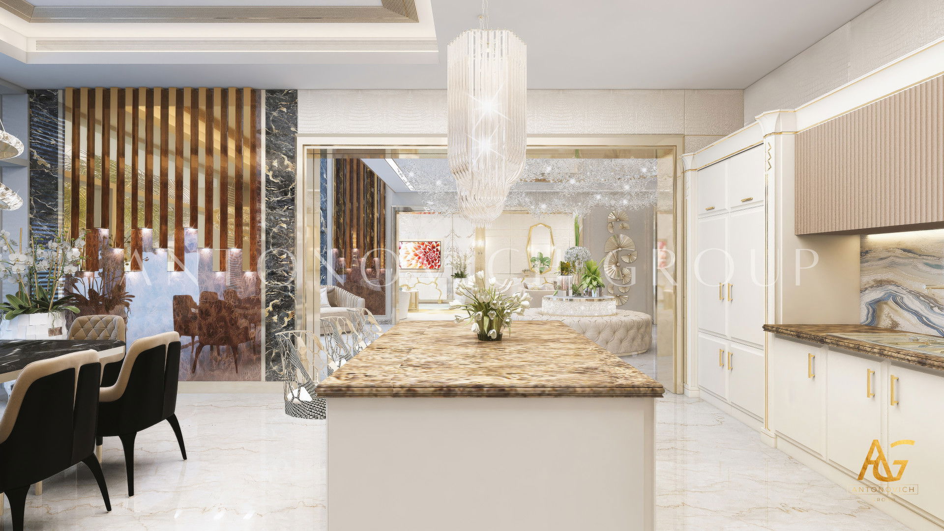 Интерьер большой кухни виллы