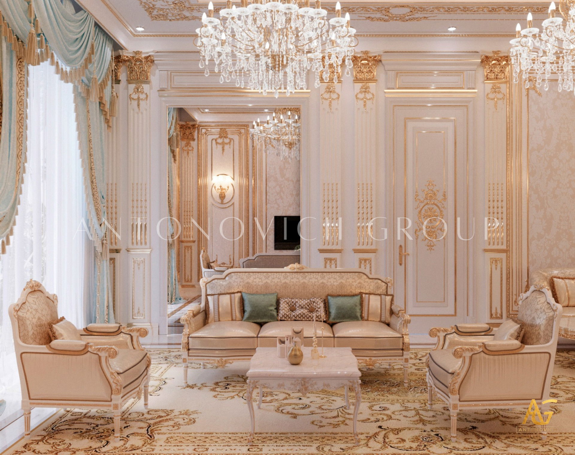 Дизайн маджлиса: лёгкость, голубая палитра и уют