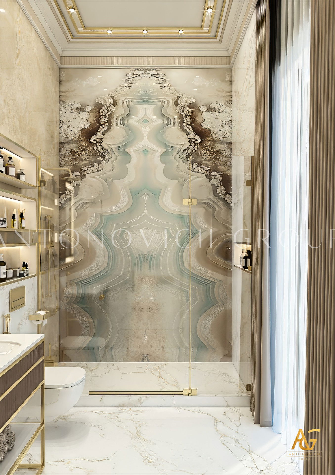 تصميم حمام بزجاج ملون