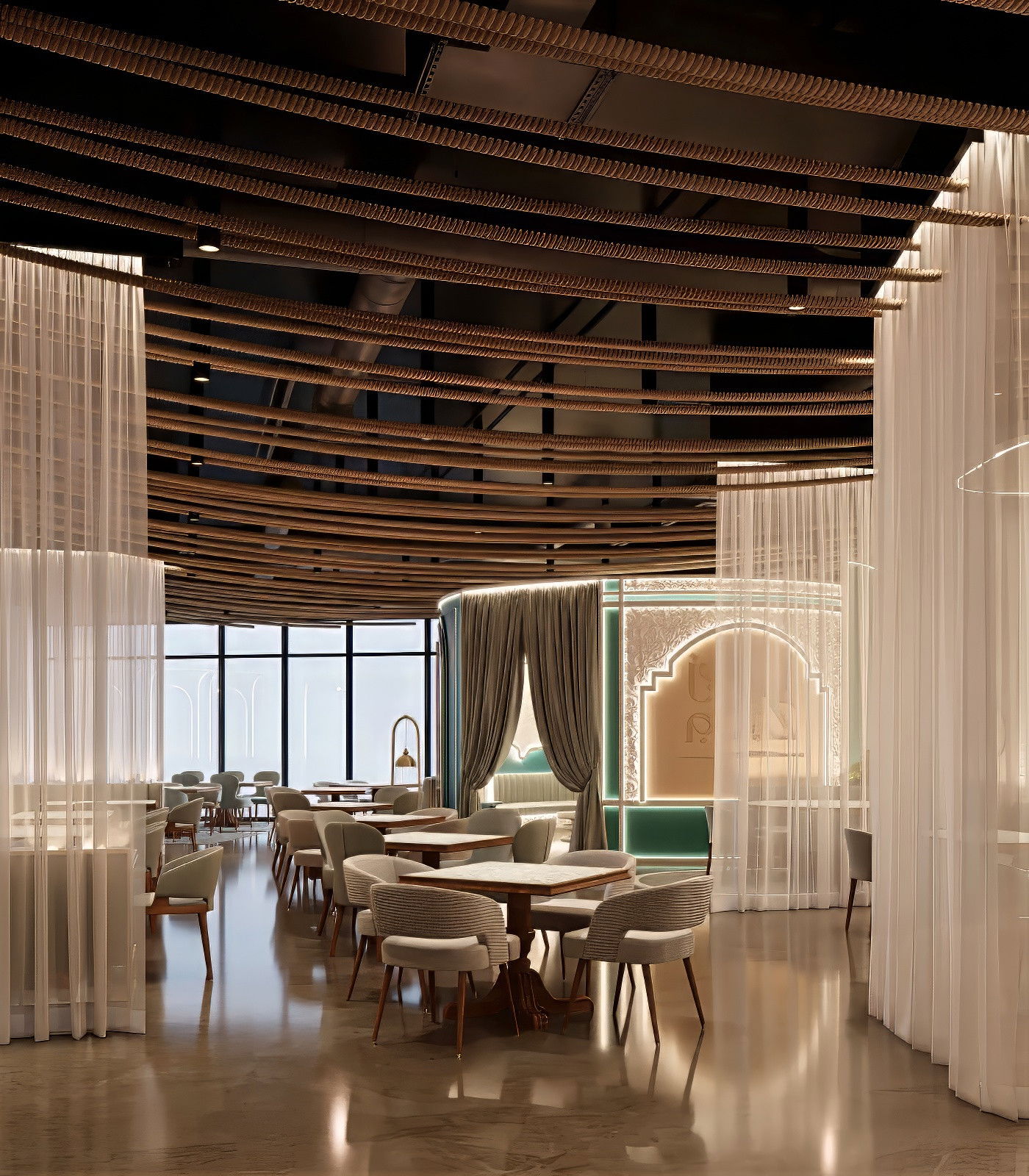 Ресторан в Африке — золото и живая зелень в интерьере