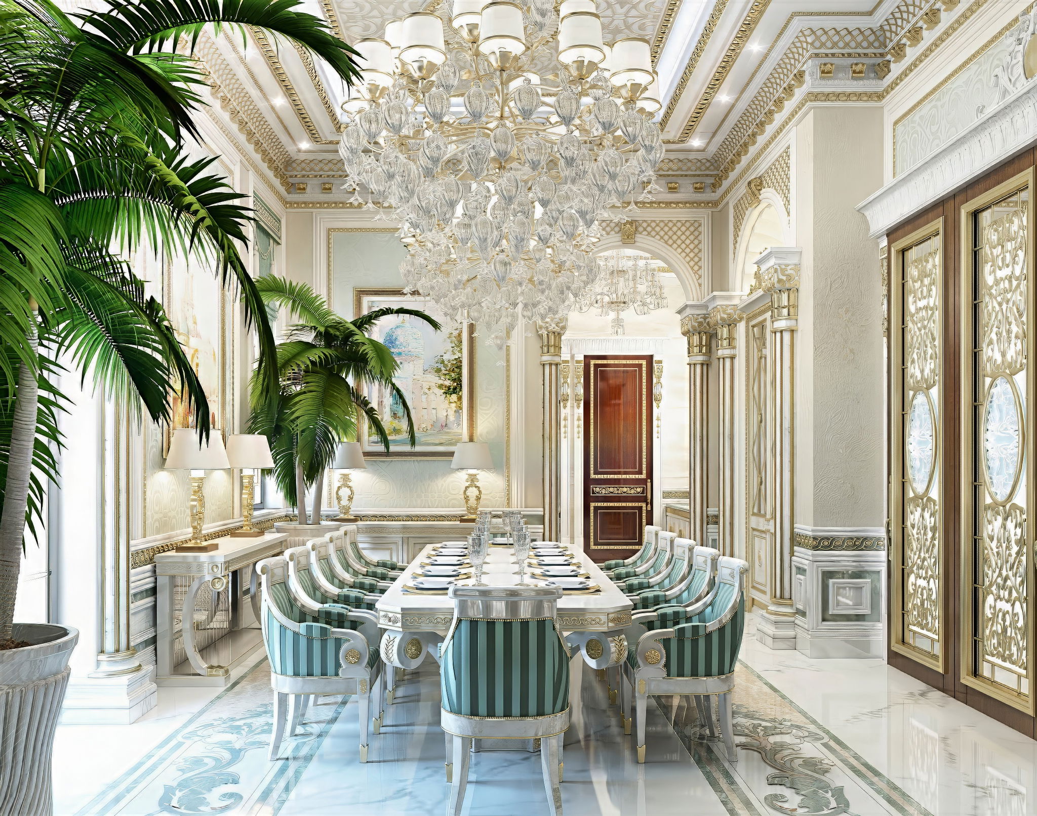 غرفة معيشة فاخرة على الطراز الكلاسيكي