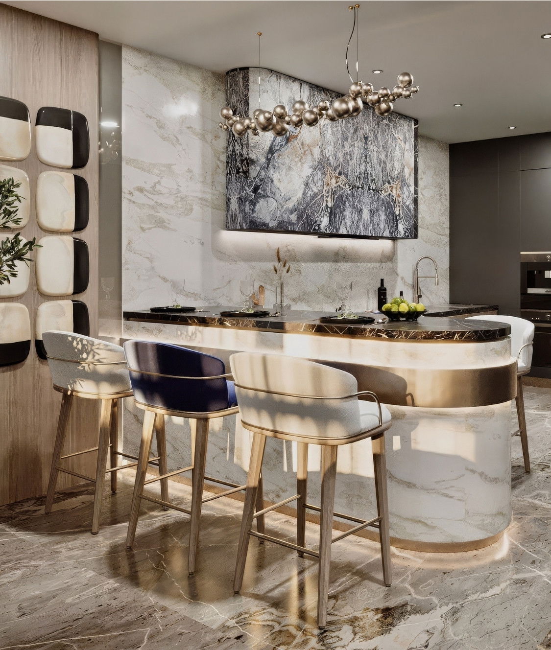 تصميم الجبس والمزج الفني للديكور الداخلي للمطبخ