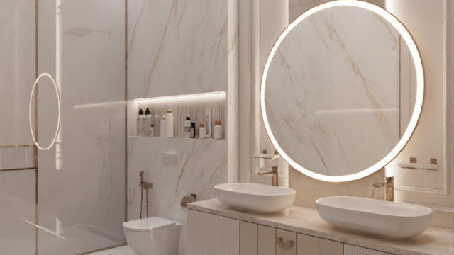 Bathroom design in pink tones