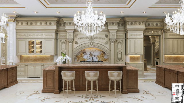 Дизайн королевской классической кухни для роскошного интерьера