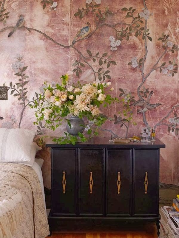 De Gournay's bespoke wallpaper in a cozy study