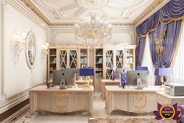 Elegant traditional study room with classic bookshelves