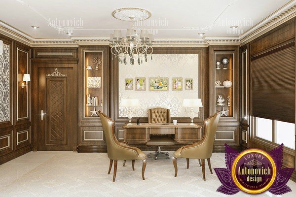 Luxurious wooden desk in a classic Dubai home office