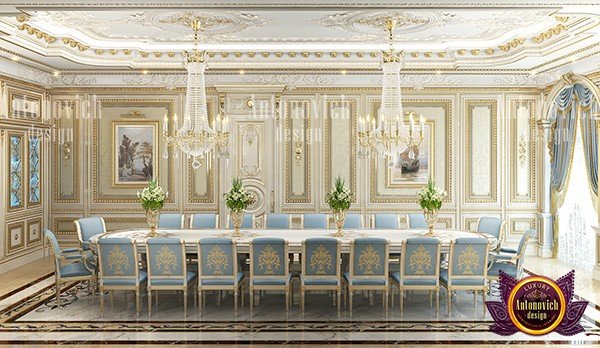 Classic dining room with vintage furniture and warm lighting