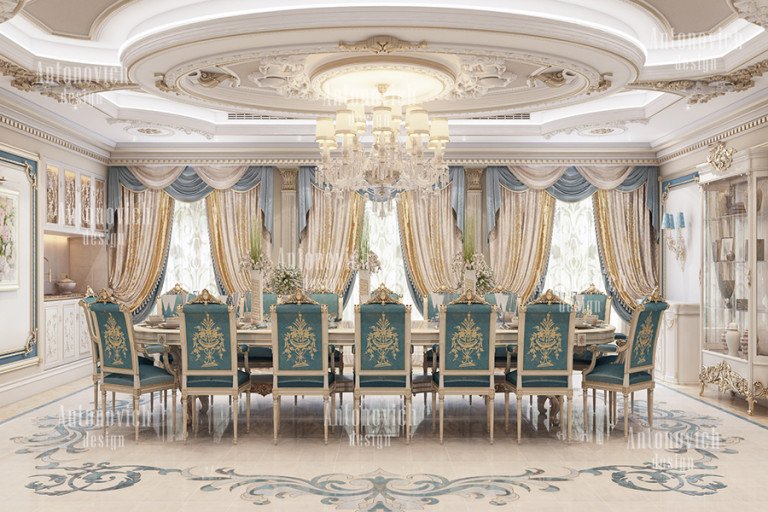 Elegant living room with intricate designs in the Royal Interior House