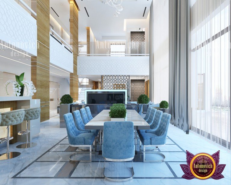 Sleek pantry dining room featuring a stunning pendant light