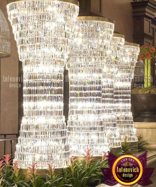 Stunning crystal chandelier in a grand living room