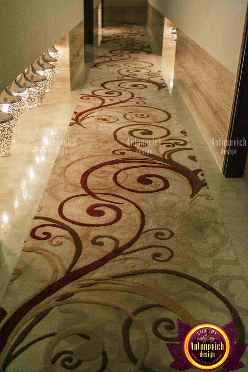 Close-up of intricate floral design on a custom carpet