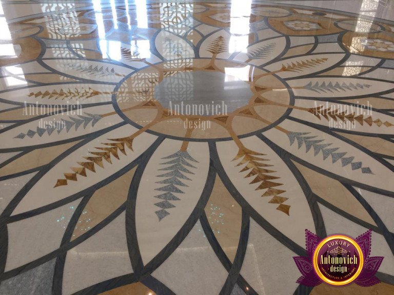 Elegant marble flooring in a spacious living room