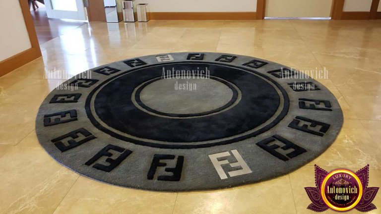 Modern round rug enhancing a stylish bedroom