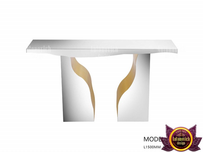 Elegant glass console table with gold metal frame