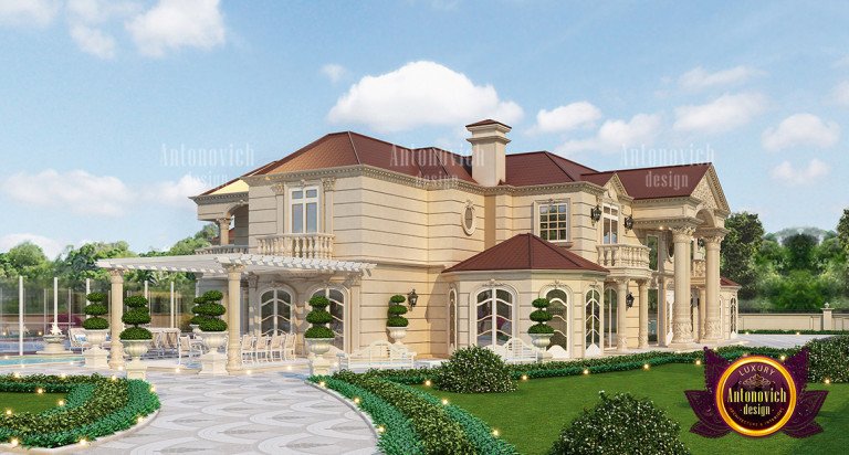 Opulent estate with exquisite stonework and lavish gardens