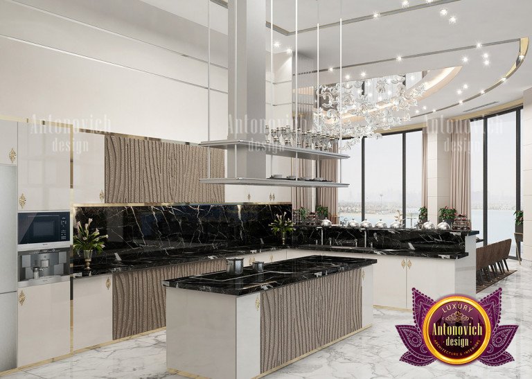 Elegant black marble kitchen island centerpiece