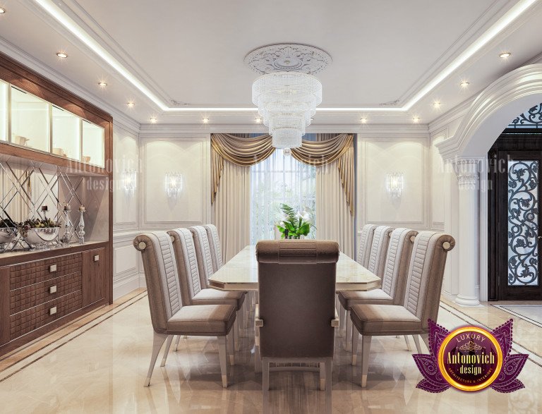 Sophisticated dining area with luxurious velvet chairs