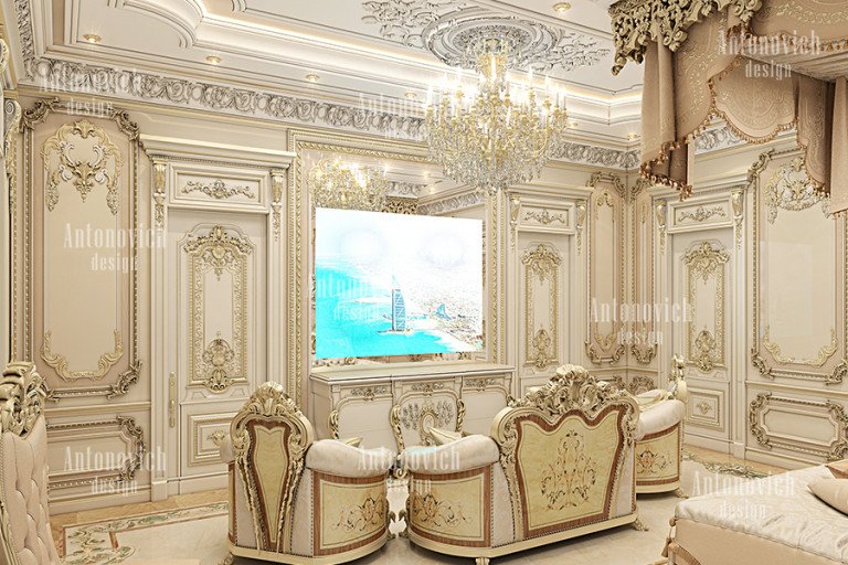 Exquisite bathroom featuring marble and gold finishes