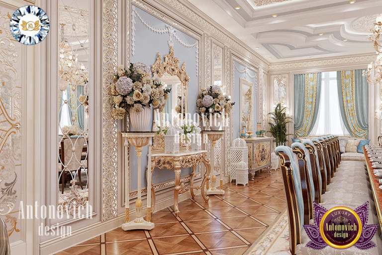 Opulent dining table set in a royal style interior