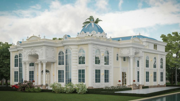 Lavish living room with opulent furnishings in the villa