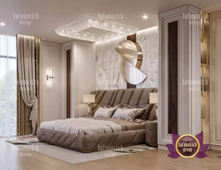 Elegant bedroom with plush bedding and stylish decor