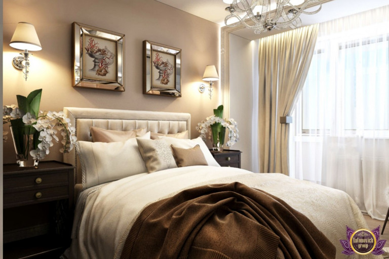 Elegant bedroom design with luxurious bedding and stylish decor