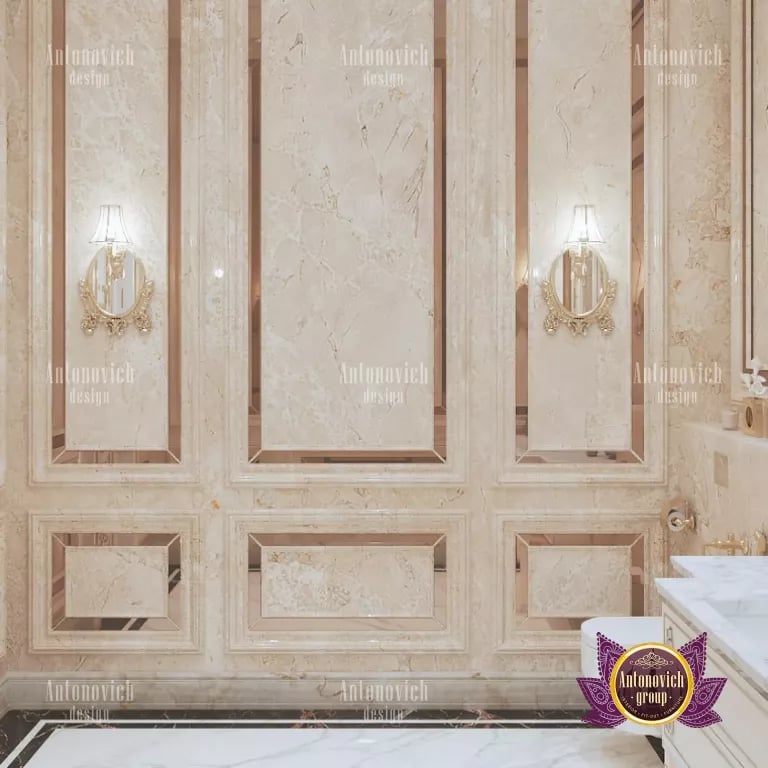 Elegant marble bathroom with gold accents in a Dubai home