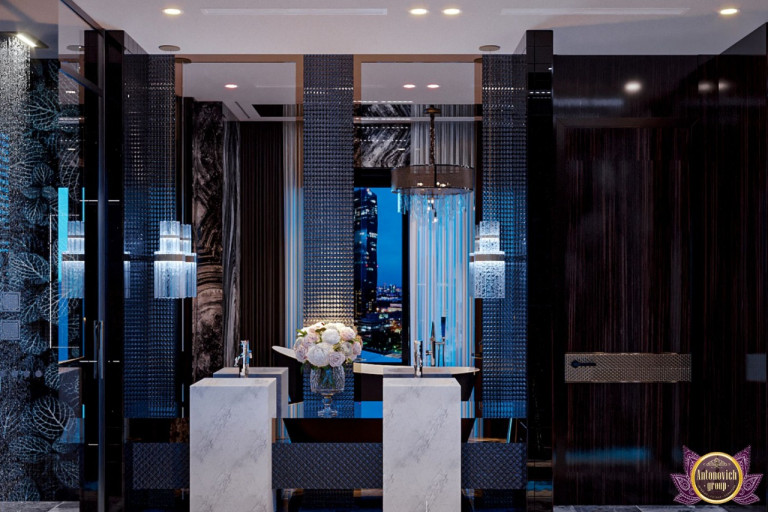 Elegant walk-in closet with floor-to-ceiling mirrors and stylish lighting