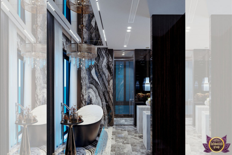 Elegant marble bathroom with gold accents in a Dubai luxury home