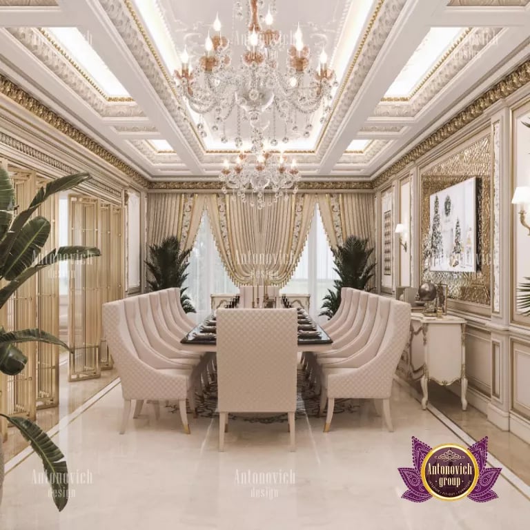 Extravagant dining room table setting in a Dubai luxury home