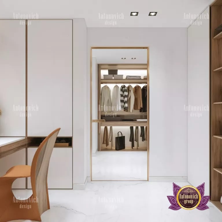 Custom-built closet with luxurious finishes and ample storage