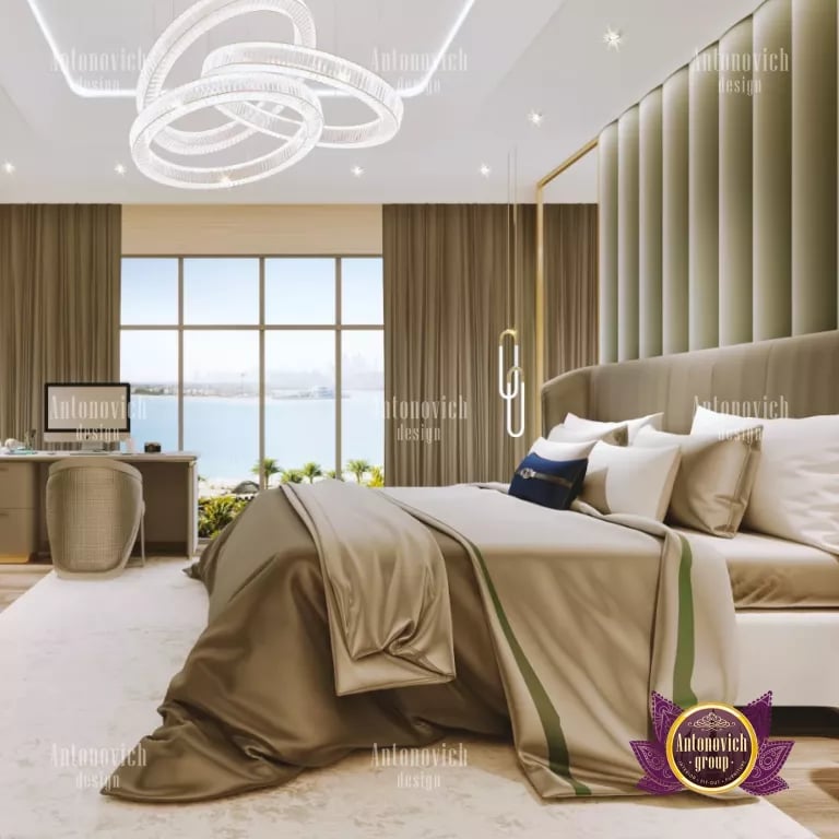 Elegant bedroom with plush bedding and stylish decor