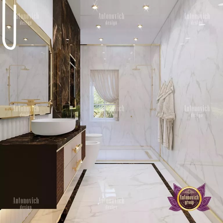 Elegant freestanding bathtub in a luxurious bathroom setting