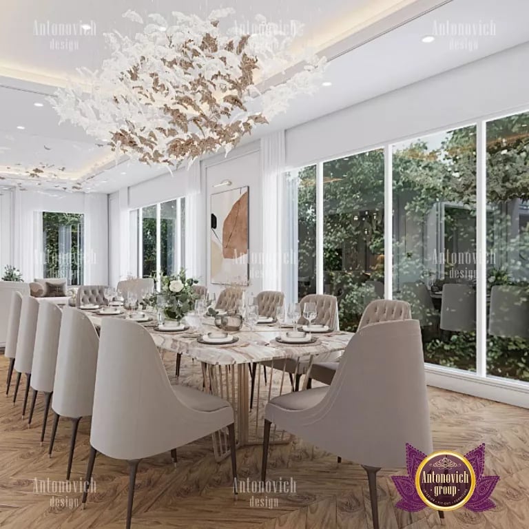 Elegant dining table and chairs in a Dubai villa