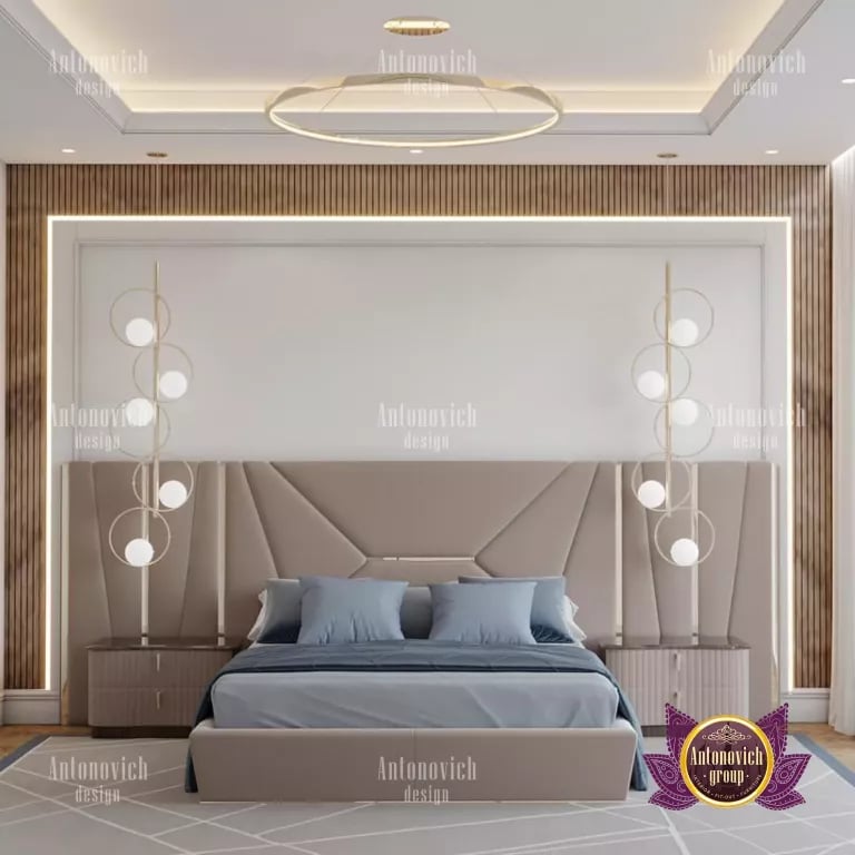 Elegant bedroom with plush bedding and stylish decor