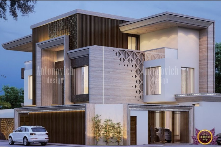 Expert builders working on a luxury villa construction project