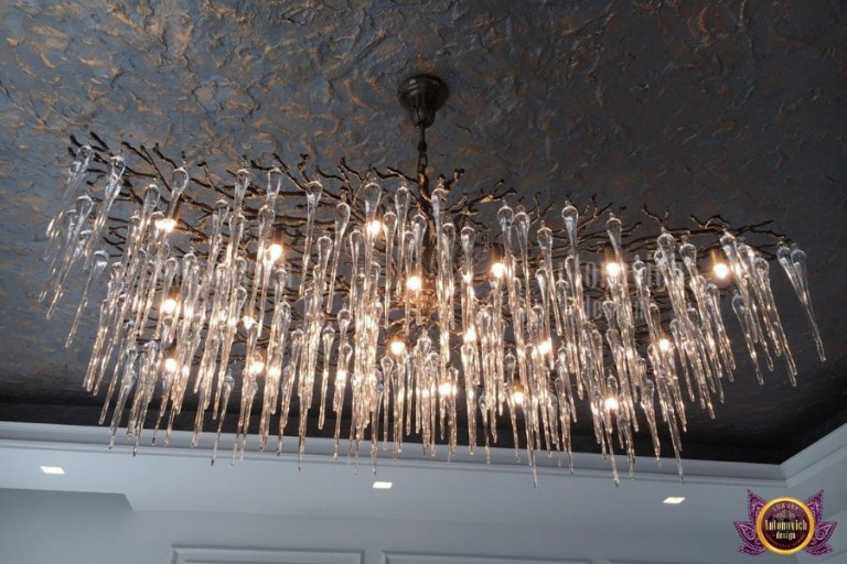 Elegant chandelier installation in a Dubai home