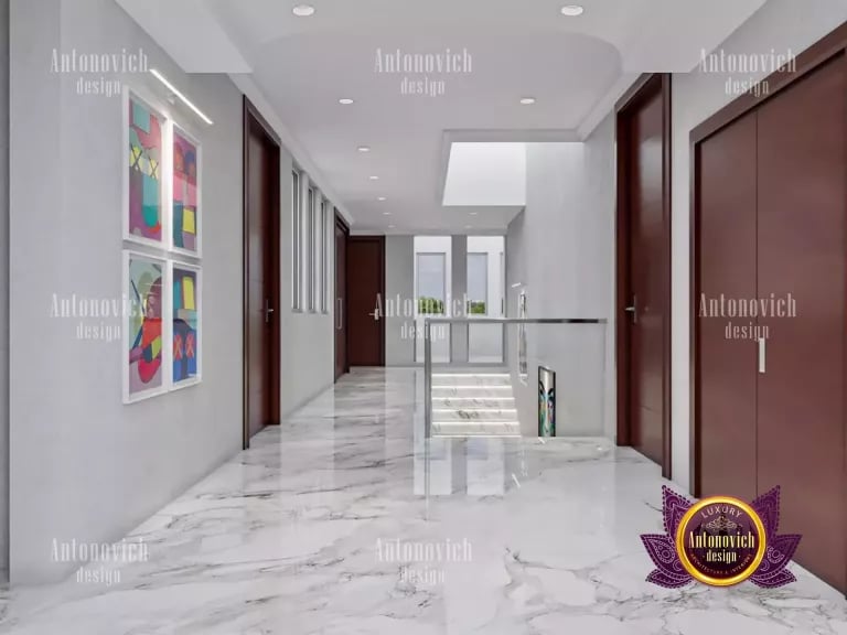 Modern hallway with space-enhancing decor and furniture