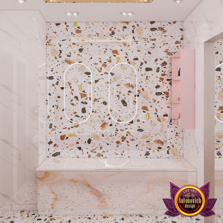 Sophisticated marble vanity and mirror in a high-end villa bathroom