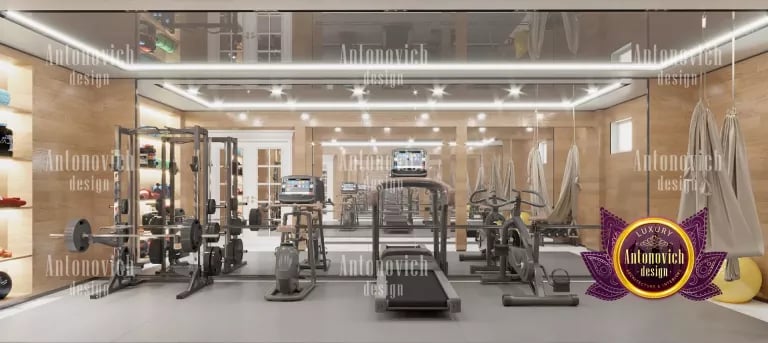 Luxurious home gym featuring a stunning view and modern interior