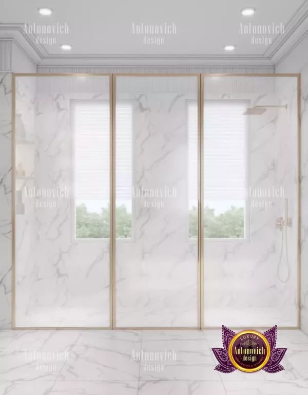 Modern marble shower with rainfall showerhead