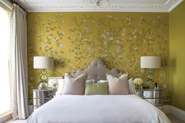 Close-up of De Gournay wallpaper detailing and craftsmanship